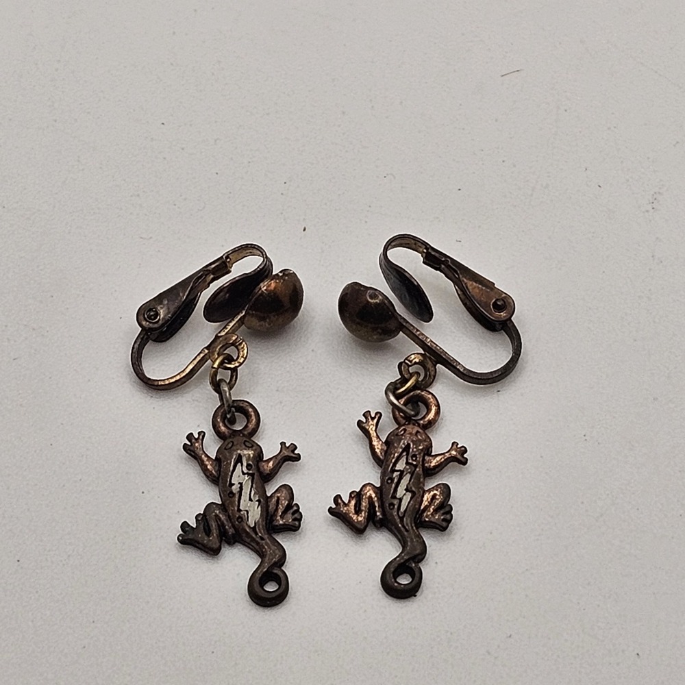 Waldeck Johnson Solid Copper Lizard Dangle Earrings Signed WJ 97 Vintage